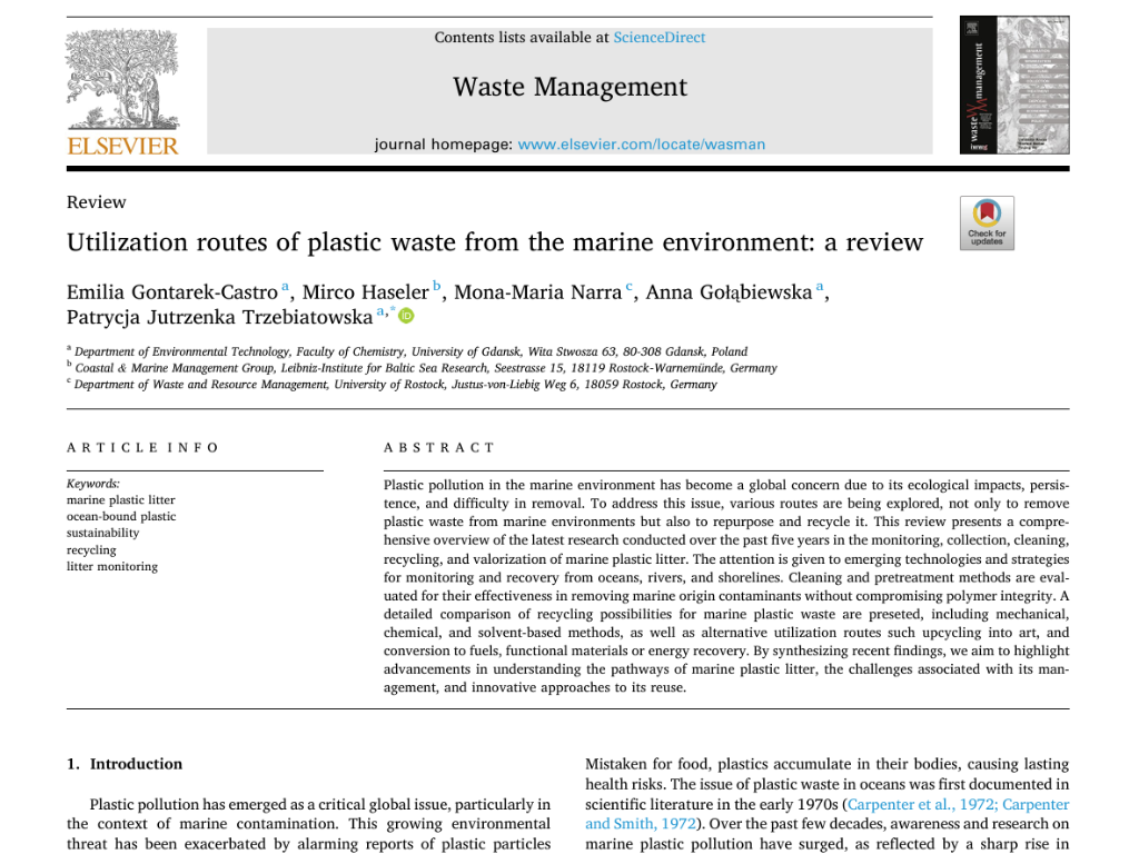 New publication: A review of ocean-bound plastic from source to solution